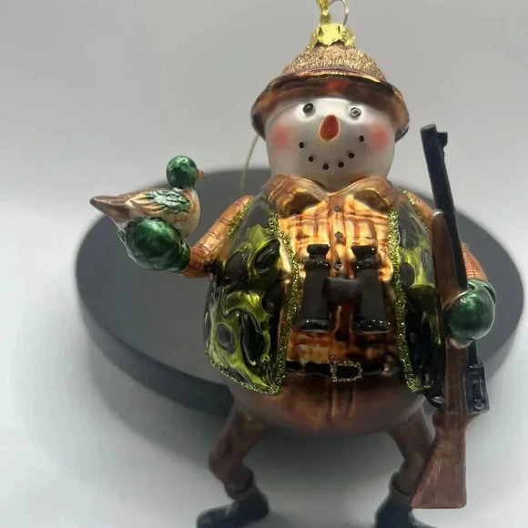 Snowman Hunter Hunting Christmas Ornament w/ Rifle And Duck Blown Glass - Picture 2 of 4